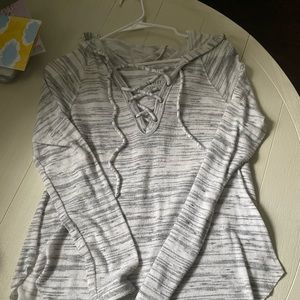 American eagle heather gray long sleeve top with ties. Size medium
